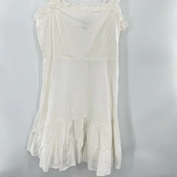 Aqua NWT Ruffled Strap Mini Dress Sleeveless Smocked Linen Blend White Large New - Picture 3 of 13